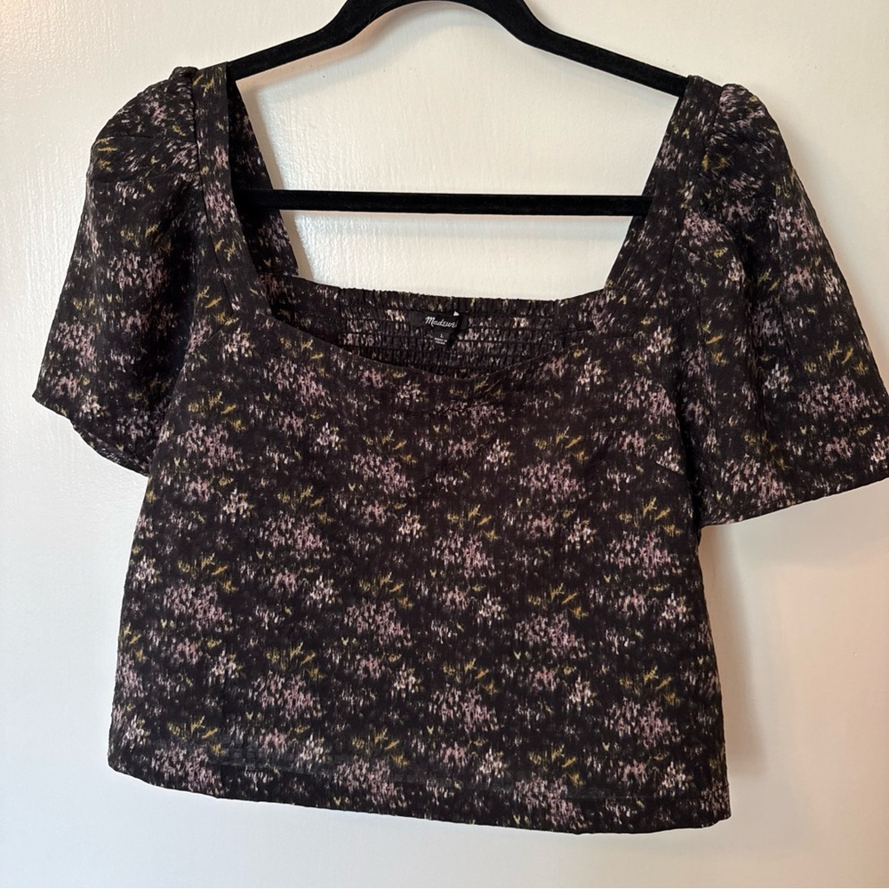 Madewell Black and Purple Floral Blouse